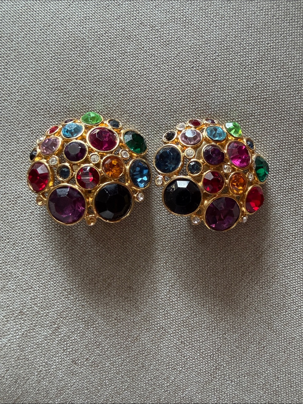 Gold Multicolor Crystal Cluster Clip-On Earrings